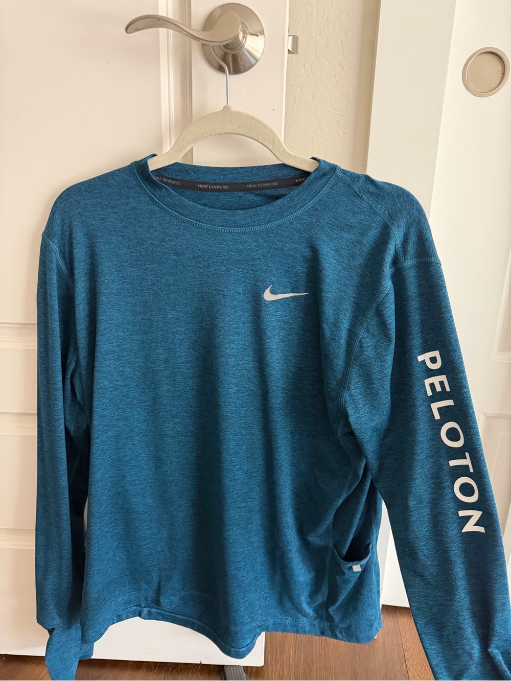 Nike x Peloton Teal Crew Runner’s Long Sleeve with Pocket & Thumbholes